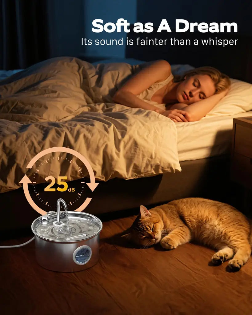 Best Cat Water Fountain for Picky Cats – 88oz Stainless Steel, LED Indicator, Quiet Pump, 4-Stage Filter