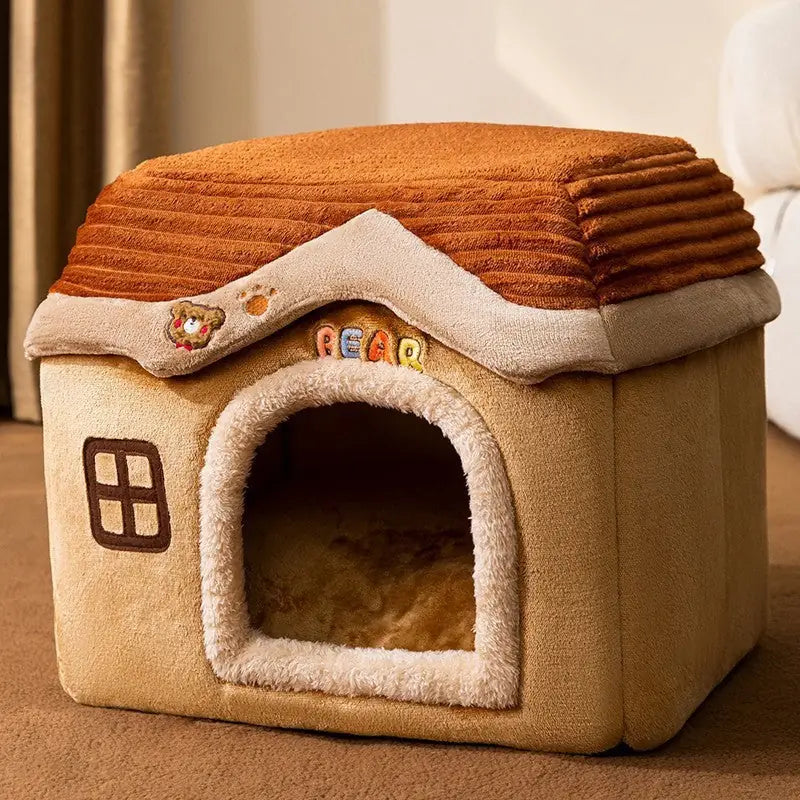 Double-Roof Pet House – Washable Tent Bed for Dogs & Cats