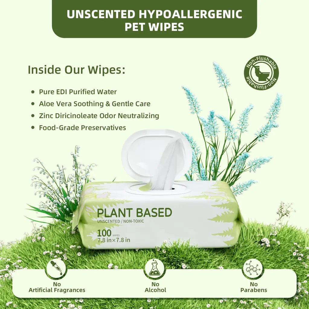 Unscented Plant-Based Pet Wipes for Dogs & Cats – Paw, Butt & Coat Cleaning