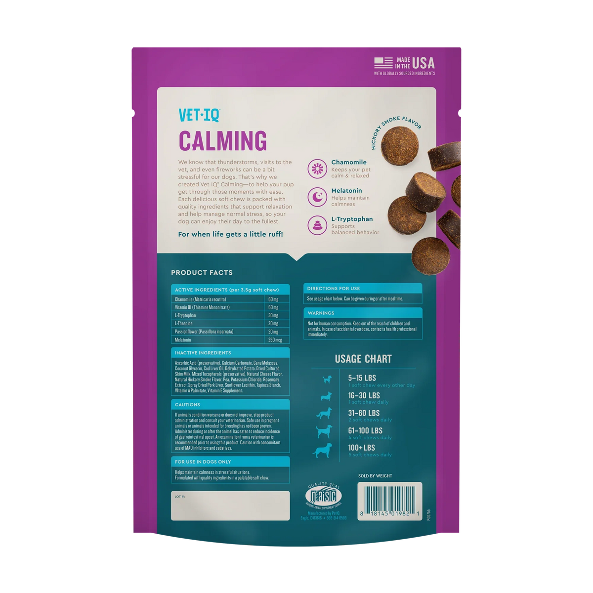 VetIQ Calming Support Chews for Dogs – 60 Soft Chews