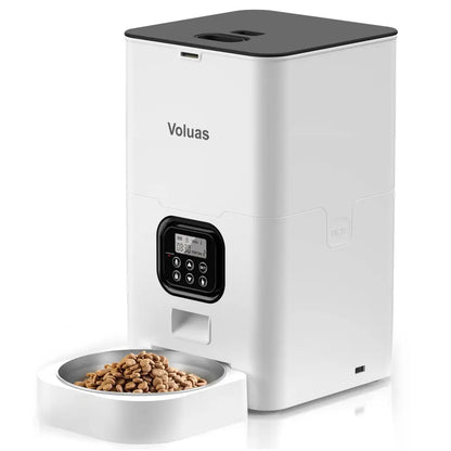 VOLUAS Automatic Cat Dog Feeder – Timed Dispenser, 4 Meals, Portion Control, Voice Recorder