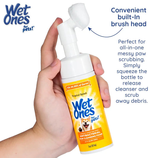 Wet Ones Antibacterial Dog Paw Cleaner with Built-In Brush – Foaming No-Rinse Formula