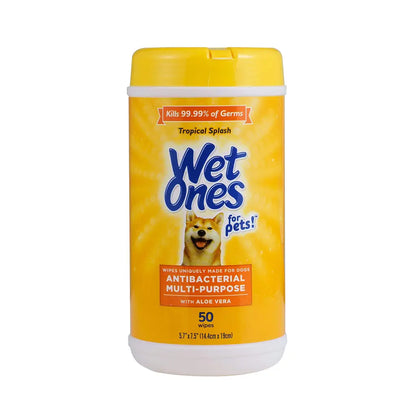 Wet Ones Antibacterial Dog Wipes with Aloe Vera, Tropical Splash Scent, 50 Count & 3-Pack | PawVortex