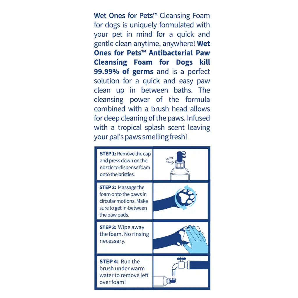 Wet Ones Antibacterial Dog Paw Cleaner with Built-In Brush – Foaming No-Rinse Formula