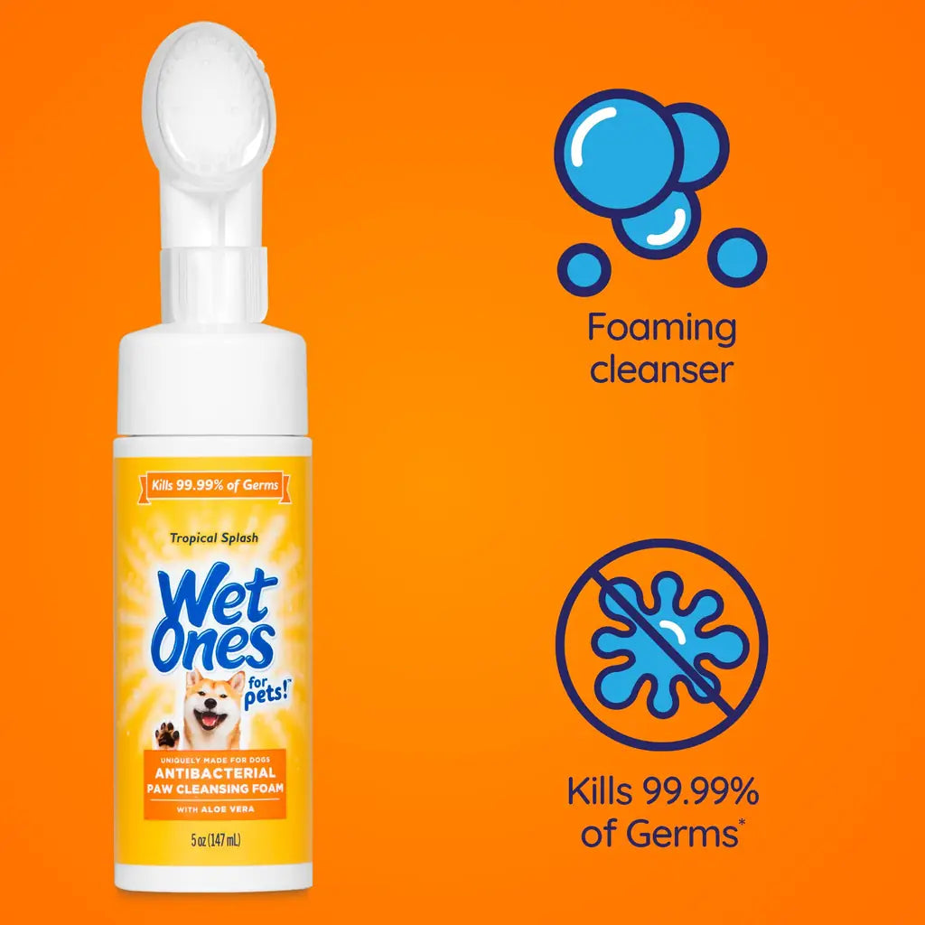 Wet Ones Antibacterial Dog Paw Cleaner with Built-In Brush – Foaming No-Rinse Formula