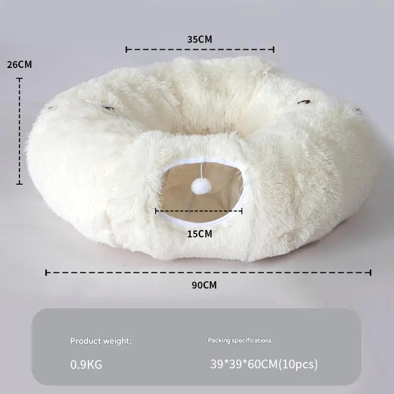 Plush Tunnel Cat Bed – Cozy Double-Layer Winter Nest
