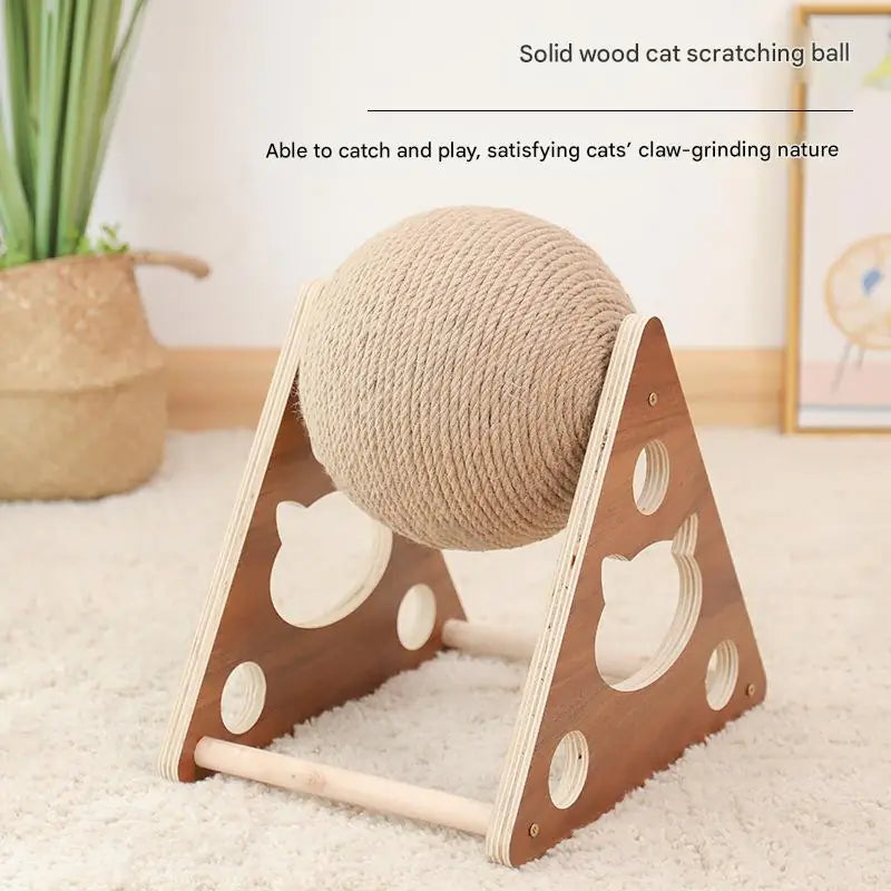 Wooden Sisal Cat Scratcher Ball – Scratch-Resistant Post