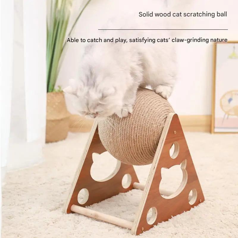 Wooden Sisal Cat Scratcher Ball – Scratch-Resistant Post
