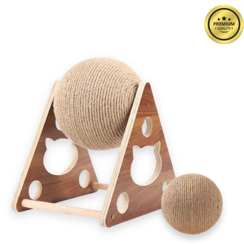 Wooden Sisal Cat Scratcher Ball – Scratch-Resistant Post