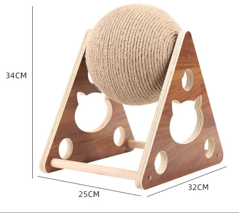 Wooden Sisal Cat Scratcher Ball – Scratch-Resistant Post