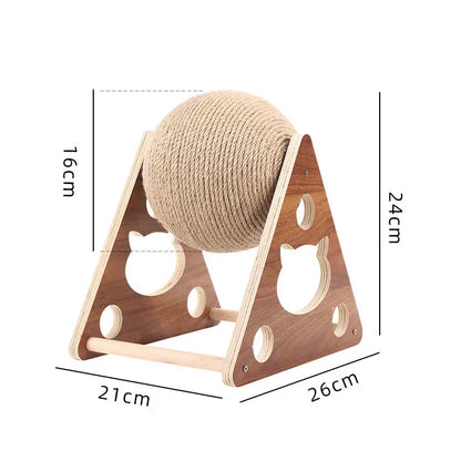 Wooden Sisal Cat Scratcher Ball – Scratch-Resistant Post
