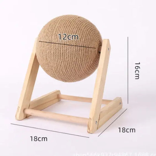 Wooden Sisal Cat Scratcher Ball – Scratch-Resistant Post