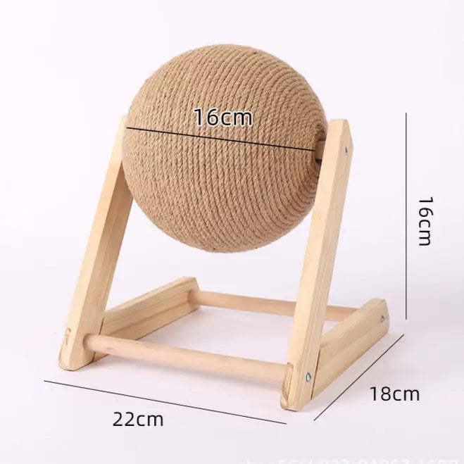 Wooden Sisal Cat Scratcher Ball – Scratch-Resistant Post