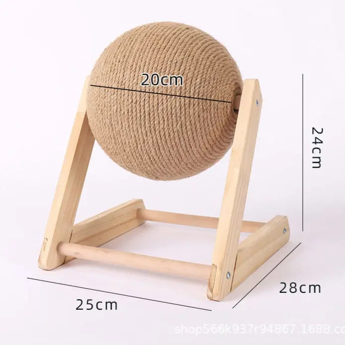 Wooden Sisal Cat Scratcher Ball – Scratch-Resistant Post