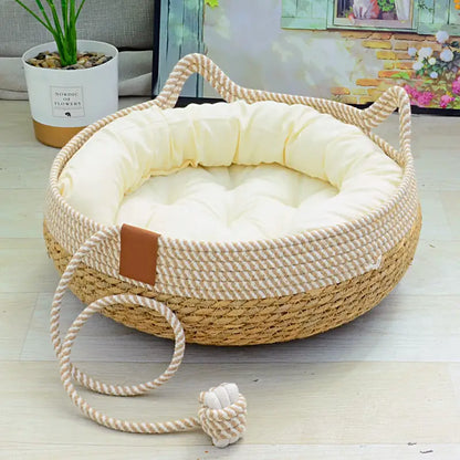 Natural Weave Cat Bed - Breathable & Cozy Pet Cushion