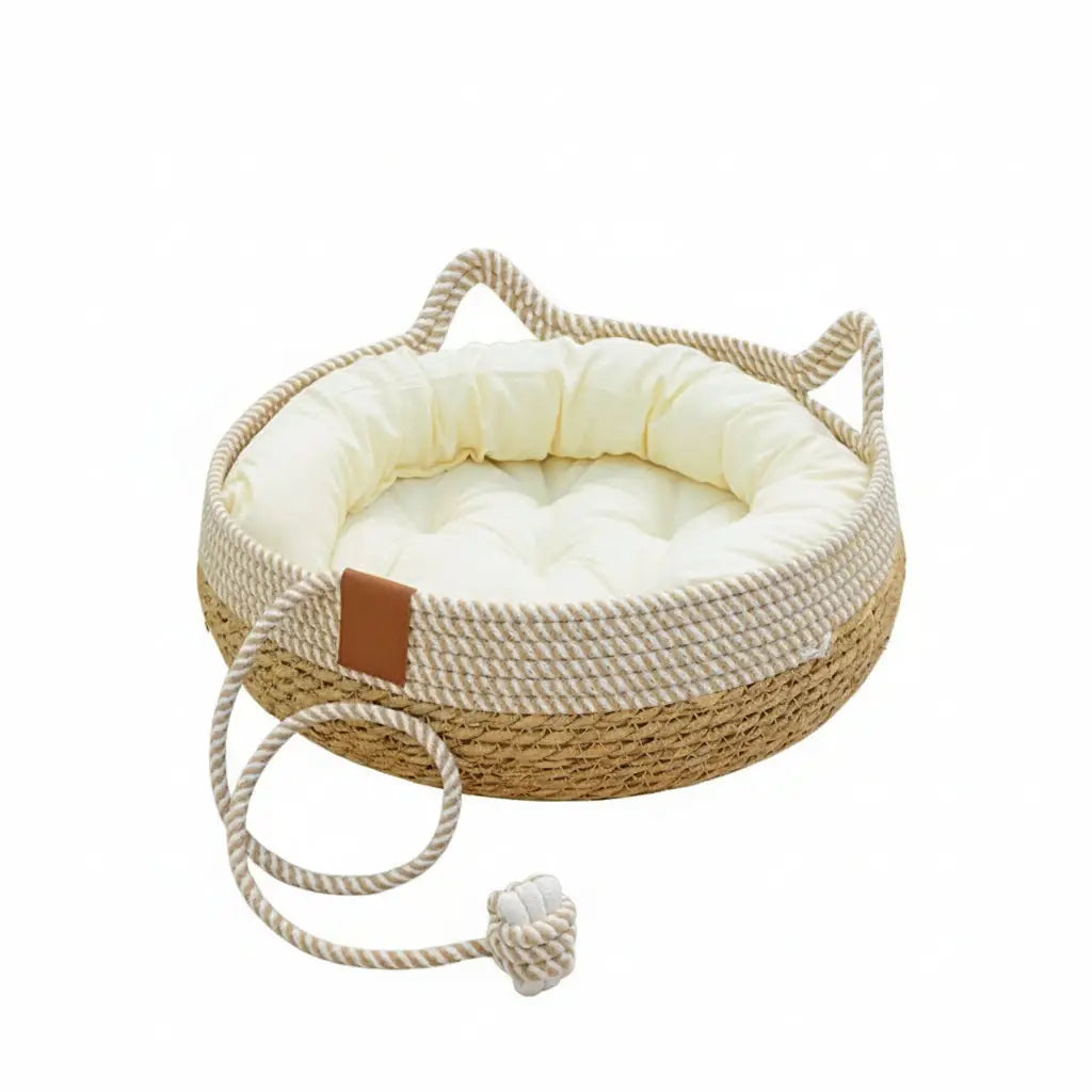 Natural Weave Cat Bed - Breathable & Cozy Pet Cushion